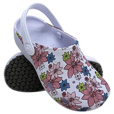 Imagem de Babuche Feminino Profissional SoftWorks Mania EPI Antiderrapante Estampa Floral 2 EVA BB32 Branco 26