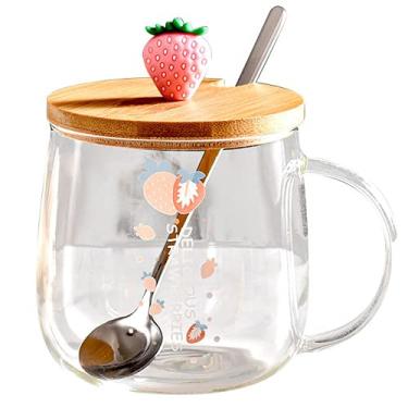 Imagem de PAYNAN Caneca transparente de vidro com água de morango Copos para beber café e suco de leite copo