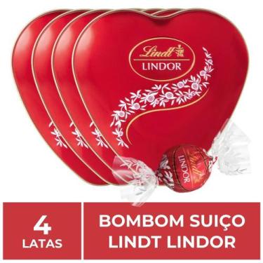 Imagem de Bombom De Chocolate Suiço Lindt Lindor, 4 Latas Coração 50G