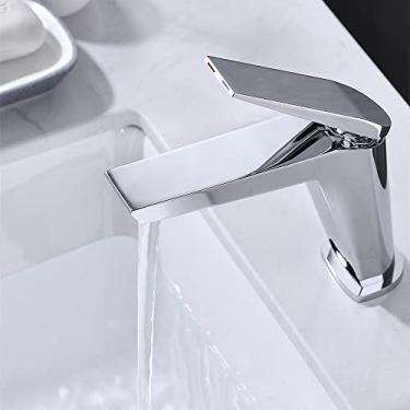 Imagem de Torneira para lavatório de banheiro Torneira para pia preta Torneira misturadora para lavatório Quente frio lavatório Cachoeira Torneiras misturadoras, cromadas