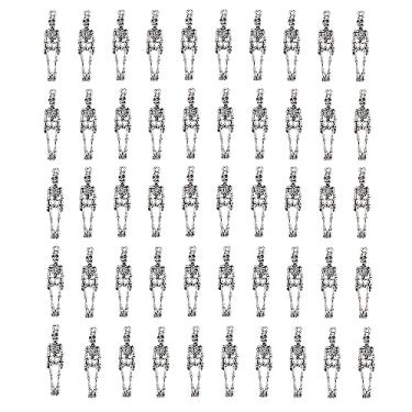 Imagem de ARTIBETTER 50 peças de pingentes de esqueleto de Halloween, pingente assustador com estampa de caveira, faça você mesmo, brincos artesanais, adereço de brincadeira para decoração de festa de Halloween cosplay