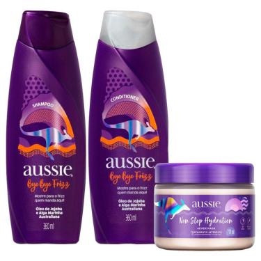 Imagem de Kit Shampoo Aussie Bye Bye Frizz Maciez e Brilho 360ml + Condicionador 360ml + Máscara de Tratamento Aussie Non Stop Hydration 270ml