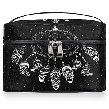 Imagem de American Indian Feather Dreamcatcher Bolsa de cosméticos feminina grande bolsa de maquiagem de viagem com padrões tribais étnicos bolsa de maquiagem portátil bolsa de maquiagem caixa