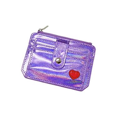 Imagem de Bolsa de bordado feminina bolsa de fivela amor com zíper cartão moda carteira masculina rodeio carteira (roxo, 12X0,5X8,5)
