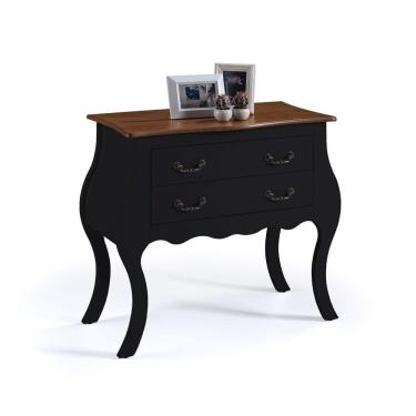 Imagem de Cômoda Bombê com 2 Gavetas Linz Móveis 1007 - Preto/Imbuia Glazer