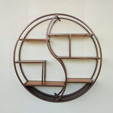 Imagem de Prateleiras De Ferro Forjado Industriais Retrô Redondas, De Madeira E De Metal Preto, Para Decoração De Parede Estante De Exibição Criativa,Marrom,88x16CM,YUYANAIAI