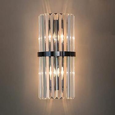 Imagem de Iluminação De Arandela De Parede De Cristal Redonda, Luminária De Parede LED De Estilo Moderno E Conciso Com Abajur De Metal De Placa De Cristal Para Banheiro, Quarto De Dormir,Preto,B,Constructiv