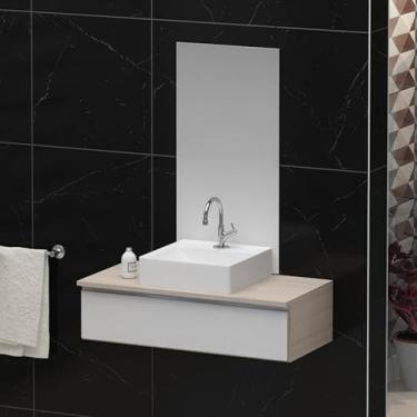 Imagem de Gabinete Banheiro Creta 80cm (02 armários + cuba + espelho) (Branco Inteiro) (Branco/Cinza)