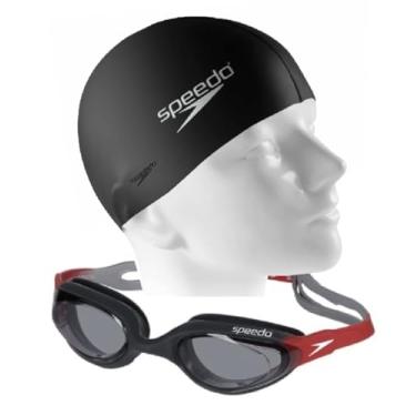 Imagem de Kit Natação Speedo Óculos Hydrovision + Touca Flat Silicone Preta (onix)