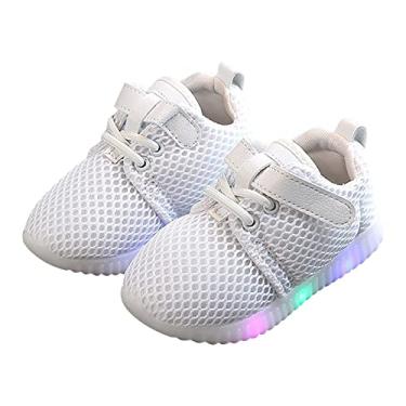 Imagem de Sapatos infantis para meninas Shies gradiente LED Light Shoes Daddy Shoes Lace Up Soft Soles Girls High Top Tênis, Branco, 8 Toddler