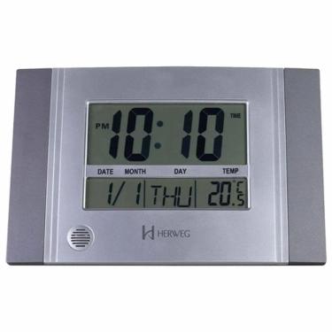Imagem de Relógio de Parede/Mesa Digital Com Temperatura e Calendário Herweg 6472-071 Cinza Metálico