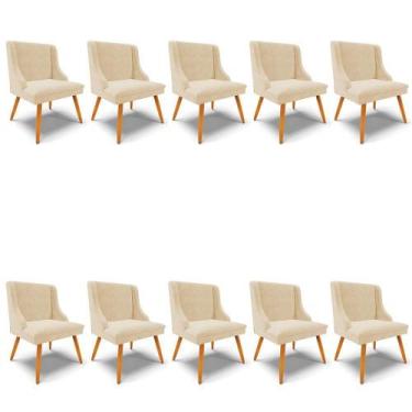 Imagem de Kit 10 Cadeiras Estofadas Para Sala De Jantar Pés Palito Lia Suede Beg