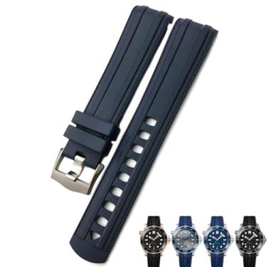 Imagem de DFAMIN 20 mm 21 mm 22 mm Borracha Fluorosa Silicone Relógio Banda Cinto Apto Para Omega New Seamaster 300 Preto Azul Pulseira Macia (Cor: Fivela Prata Azul2, Tamanho: 20mm)
