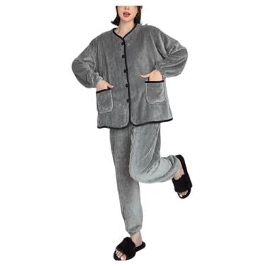 Imagem de Pijamas De Flanela Para Mulheres De Inverno Feminino Conjunto De Roupas De Dormir Térmicas