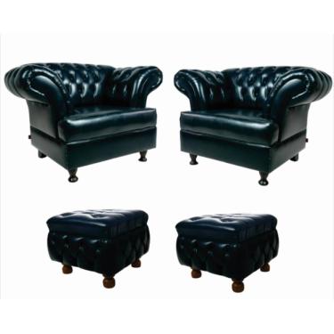 Imagem de 02 Poltronas Chesterfield Imperador + 2 Puff Banqueta Quadrado Decorativo