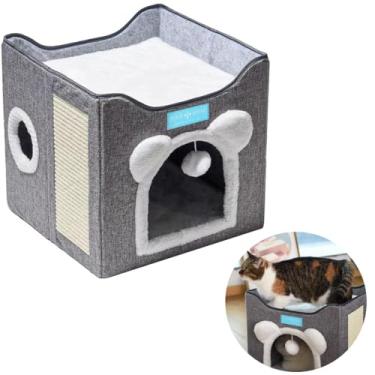 Imagem de Casa Cama para Gatos Pet 2x1 Toca 2 Andares Dobravel Ninho Brinquedo Arranhador Cinza - Duke & Dixie