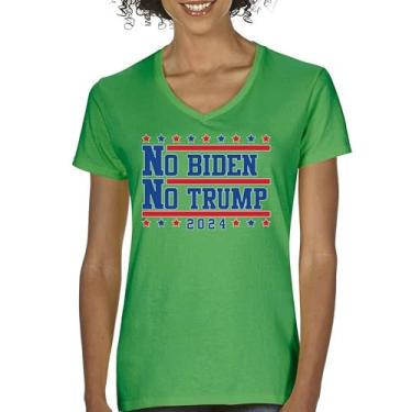 Imagem de Camiseta Feminina No Biden No Trump 2024 Gola V Vote Eleição Presidencial Candidato Democrata Republicano Independente, Verde, M