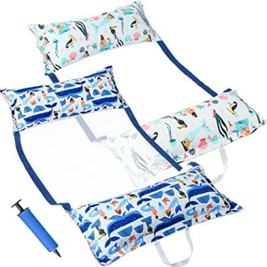 Imagem de FindUWill Boias de rede de tecido para piscina, GG, 2 unidades de redes infláveis de água flutuantes 4 em 1 (sela, espreguiçadeira, rede, drifter), espreguiçadeira flutuante para piscina para adultos