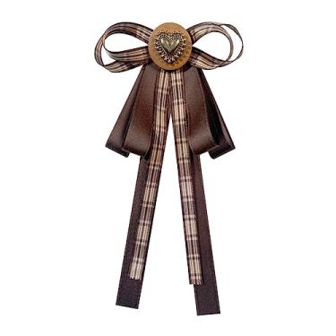 Imagem de JKQBUX Broche de laço retrô francês para mulheres meninas uniforme xadrez marrom pré-amarrado laço corpete festa cerimônia acessórios, 10*21cm, Alumínio, Pérola