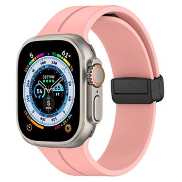 Imagem de Pulseira magnética de silicone para Apple Watch de 49 mm, 45 mm, 44 mm, 42 mm, feminina, masculina, pulseira esportiva para Apple Watch Ultra Band Series 8 7 Series SE2 SE 6 5 4 3 2 1, rosa