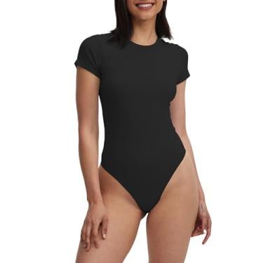 Imagem de Camisetas femininas de manga comprida, gola redonda, gola V, raiom, caimento justo, com camada elástica, 50122 Body preto, GG