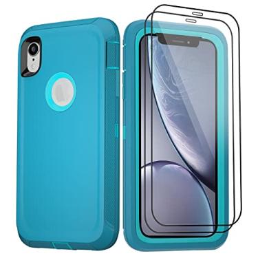 Imagem de BypaBox Capa para iPhone XR com 2 protetores de tela de vidro temperado, capa de proteção total, capa de telefone resistente para Apple iPhone XR de 6,1 polegadas de grau militar (azul)