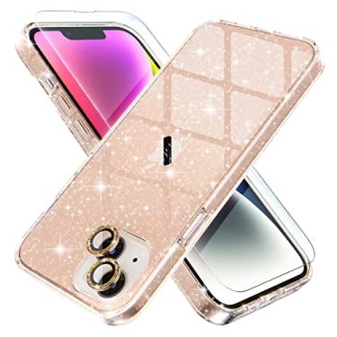 Imagem de Choiche Capa fofa compatível com iPhone 14 Plus, capa feminina brilhante com glitter transparente, [2 protetores de lente de câmera de diamante] [2 x protetores de tela de vidro temperado] 6,7 polegadas (ouro purpurino)