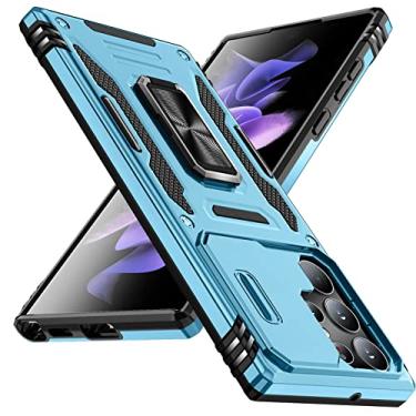 Imagem de YSLBWLE Capa para Samsung Galaxy S22 Ultra com suporte com capa de câmera, proteção de nível militar, suporte de anel de metal, capa amortecedora para Galaxy S22 Ultra, azul claro 5-sam s22u-04