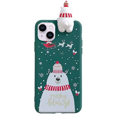 Imagem de AMAZFCCY Capa de Natal para iPhone 15 de 6,1 polegadas, Feliz Natal de silicone macio TPU 3D fofo boneco de neve Santa/chifres de alce capa protetora bonita flexível para Apple iPhone 15 2023 (verde)