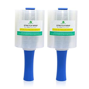 Imagem de Pacote com 2 películas elásticas com alça de plástico, calibre 80 de espessura, 12 cm x 300 m, filme retrátil de paletes de plástico transparente para materiais móveis filme de plástico autoadesivo,