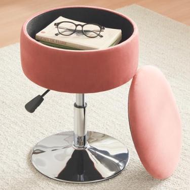 Imagem de RUCUKEN Banqueta otomana ajustável, rosa, cadeira de vaidade para sala de maquiagem, cadeira para penteadeira, com bancos de maquiagem com armazenamento e cadeira giratória de maquiagem para banheiro
