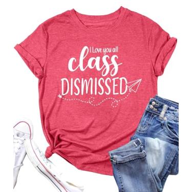 Imagem de Camiseta Last Day of School Teacher Camiseta de formatura escolar com estampa de letras de professor de verão, Rosa 2, P
