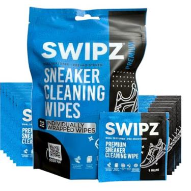 Imagem de SWIPZ Lenços de tênis, 12 lenços de sapato embalados individualmente para todos os fins de cuidado rápido para limpeza de tênis de couro, tênis de corrida, tênis de basquete, sapatos sociais, sapatos de golfe, sapatos atléticos, chuteiras