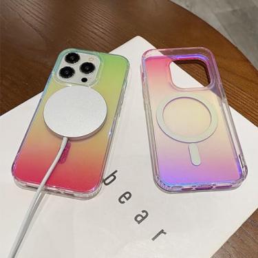 Imagem de Aurora Glitter Case para iPhone 15 14 13 Pro Max Plus 12 11 Gradiente Transparente Acrílico Capa Laser Capas coloridas, RoseRed, para iPhone 13 ProMax