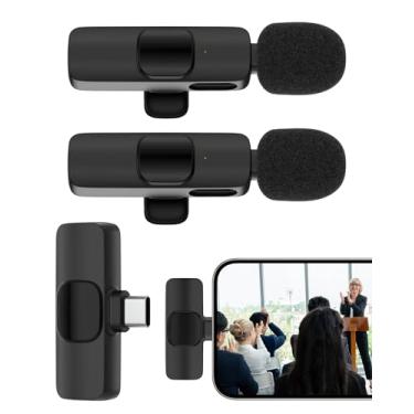 Imagem de Microfone de lapela sem fio USB C, microfone Bluetooth de lapela para Apple iPhone 17 16e/15 Pro Max/Plus, Lavalier Microfono Inalambrico para Android Phone Collar Clip On Mic Mini Lav para Vedio