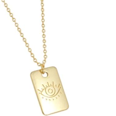 Imagem de GRANADO ACESSÓRIOS, Colar Corrente Elo Português Medalha Olho Grego Livrai-me do Mal Banhado a Ouro - AM