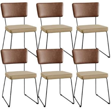 Imagem de Kit 06 Cadeiras Decorativas Sala Jantar Allana L02 Couríssimo Marrom Linho Bege Escuro - Lyam Decor