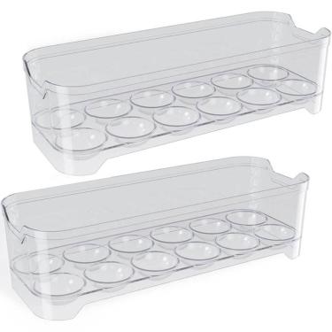 Imagem de Kit 2 Organizadores de Geladeira Porta Ovos 12un 28x10x7,5cm cada Transparentes Plástico UZ
