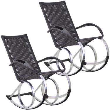 Imagem de Conjunto de Cadeiras De Balanço Varanda Área Edícula Jardim Churrasco  Trama