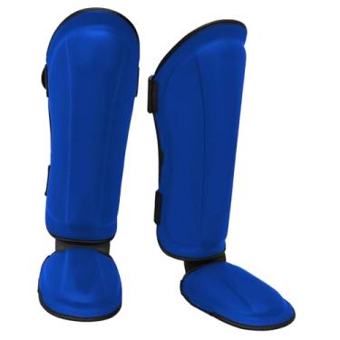 Imagem de Dynwave Kickboxing caneleiras protetores de pé perna guardas profissionais confortáveis protetor de caneleira para kickboxing luta sanda, Azul M 38cmx18cm