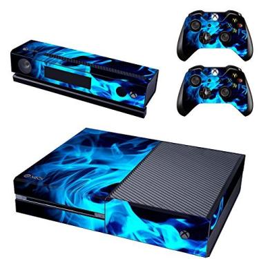Imagem de UUShop Protective Vinyl Skin Decal Cover for Microsoft Xbox One Console wrap sticker skins with two Free wireless controller decals Blue Fire Flame(NOT for One S or X)