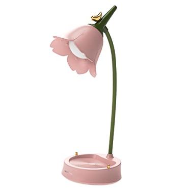 Imagem de FAKEME Abajur para crianças, abajur de recarregável com LED de proteção para os olhos com sensor de toque Abajur de cabeceira ajustável, Cor de rosa