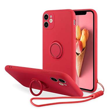 Imagem de UEEBAI Capa para iPhone 11 (6,1 polegadas), capa de telefone fina de silicone líquido com suporte de anel giratório de 360 graus, alça de mão moderna com suporte magnético para carro à prova de