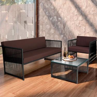 Imagem de Conjunto para Área Externa de Corda Náutica  - Poltrona Namoradeira Mesa de Centro Santiago