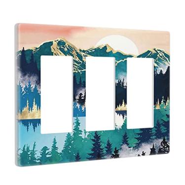 Imagem de Sunset Sunrise Mountain Forest 3 Gang Rocker Light Switch Plate Tripla Decora Outlet Wall Cover Front plate Decorativo Wall Plate para Banheiro Casa Sala Quarto Decore 6,57 X 4,65 pol