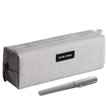 Imagem de Estojo de lona criativo de grande capacidade, bolsa de armazenamento de papelaria minimalista para estudantes, Cinza (quadrado), tamanho �nico