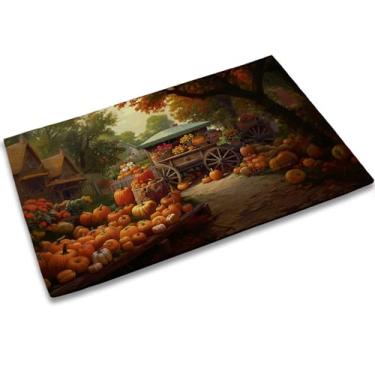 Imagem de TUBAMQ Tapete de porta Happy Spring para ambientes externos, capacho de abóbora de fazenda, tapete de boas-vindas divertido de outono para decoração de casa, tapete decorativo rústico para casa, porta