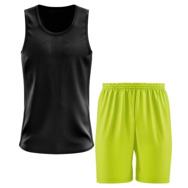 Imagem de Kit Calção Short Futebol Basquete Amarelo + Regata Masculina Lisa Básica Dry-Masculino
