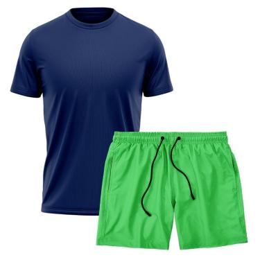 Imagem de Kit Short Praia Academia Passeio Treino Verde + Camiseta Manga Curta Masculina-Masculino