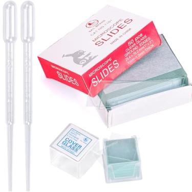 Imagem de OLCANA 50 lâminas de microscópio e 100 peças de óculos pré-limpos de 20 mm x 20 mm para educação básica de ciências biológicas